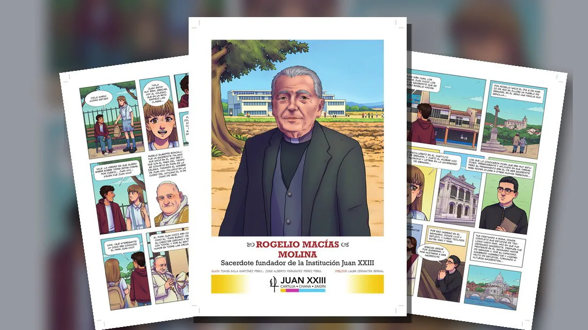 Portada y páginas interiores del cómic sobre don Rogelio Macías Molina
